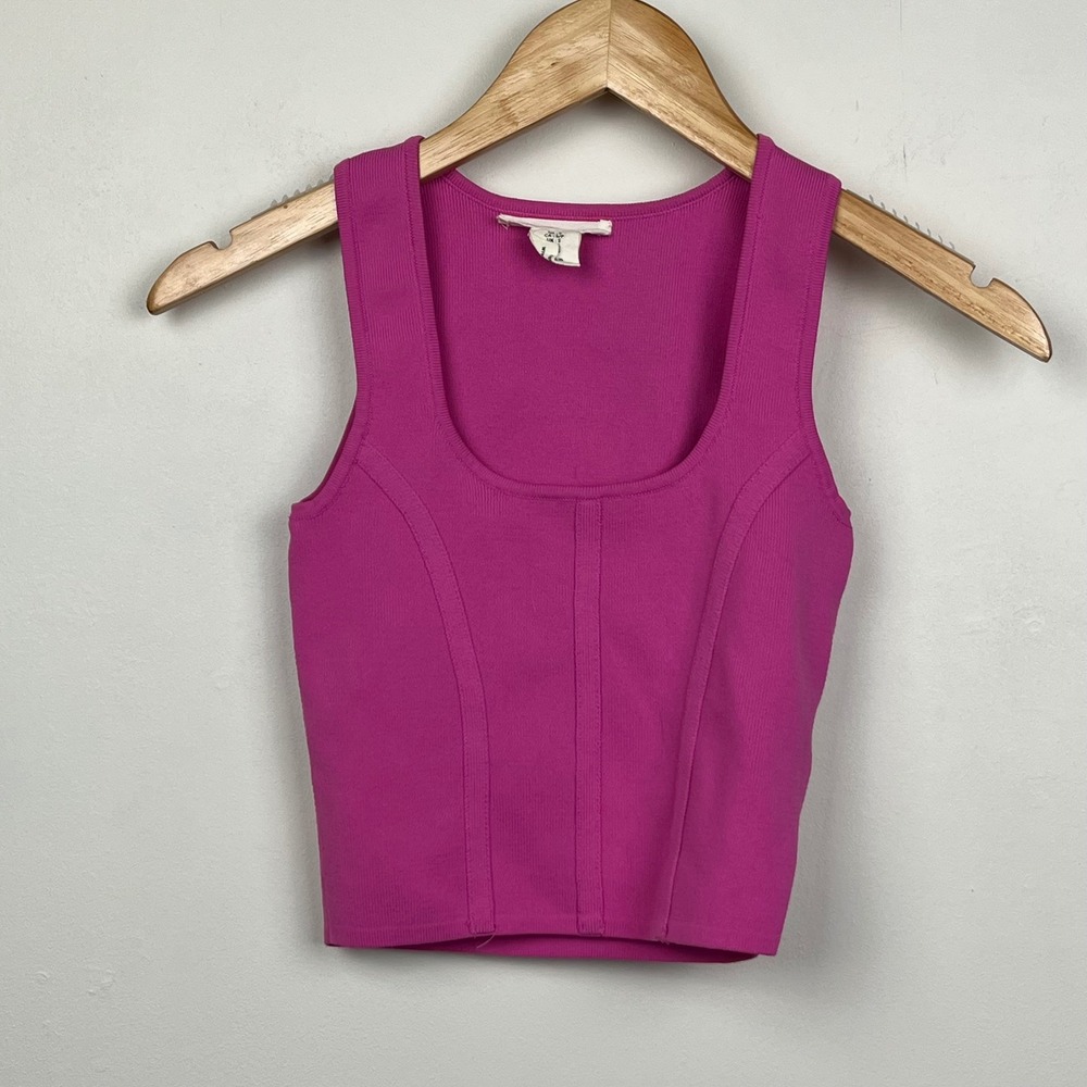 Happily Grey Ribbed Corset Knit Tank Top Small Pink Balletcore Streetwear